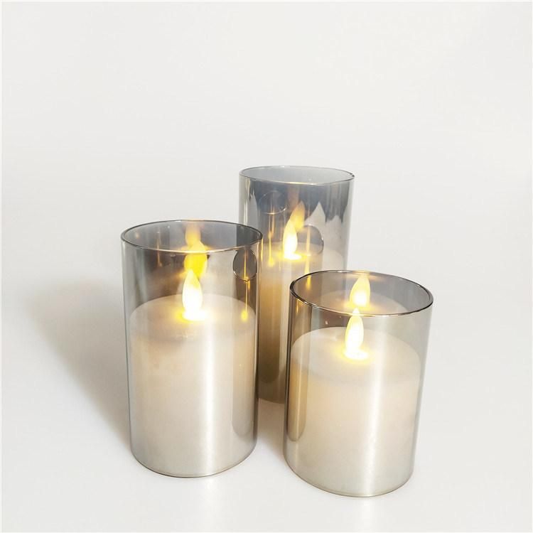 3D Real Flame Grey Glass Home Decoration LED Candles with Flickering Flame