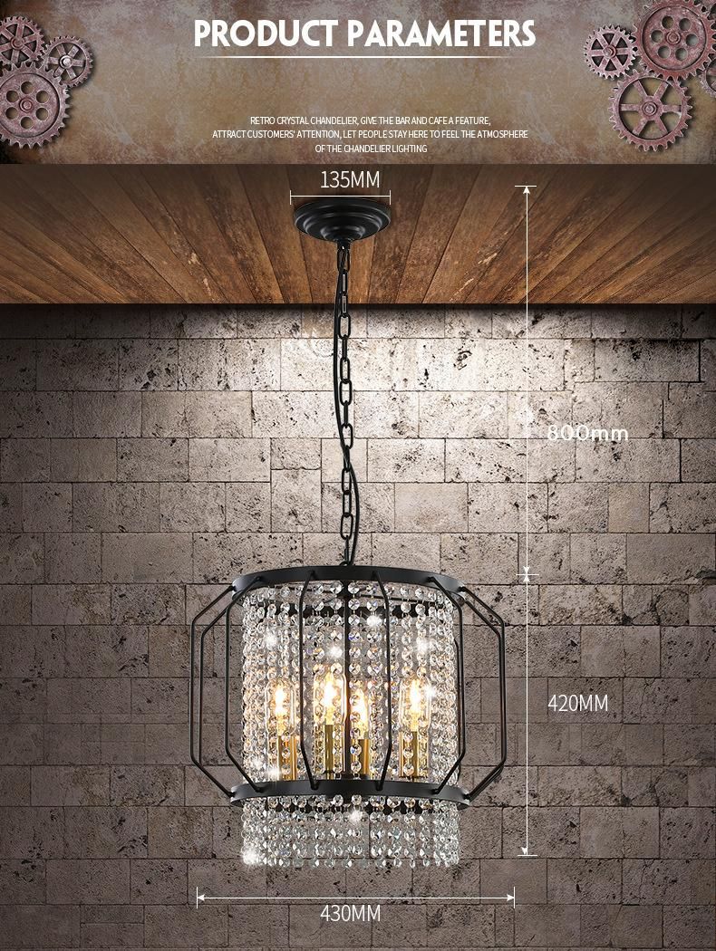 North America Crystal Chandelier Modern Hanging Pendant Light Decorative Metal Shade Pendant Lamp