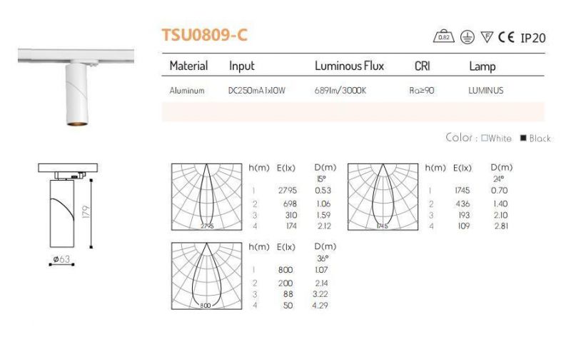 9W Adjustable LED COB Track Spotlight Triac Dimmable Track Lighting