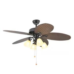 Decorative Style Fan Light ABS Palm Leaf Blade DC Remote Control LED Ceiling Fans