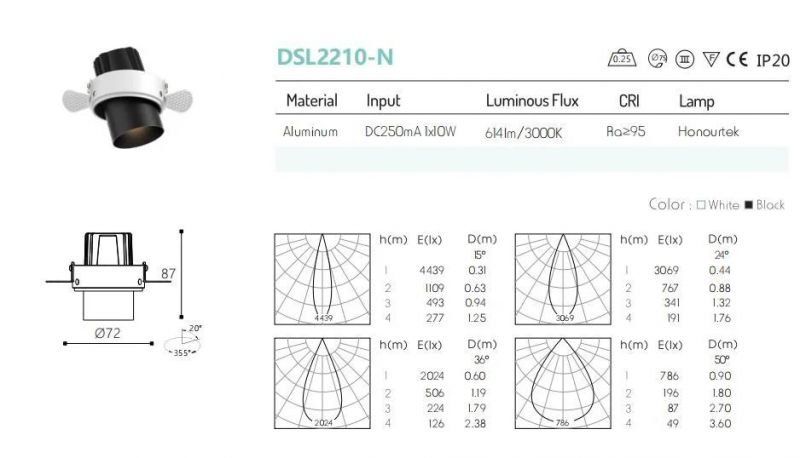 Aluminum Dimmable 10W Ceiling Recessed LED Trimless Downlight