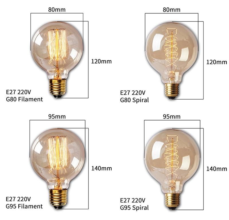 Retro Edison Light Bulb E27 110V 220V 40W St64 T45 G80 G95 G125 Dimmable Edison Lamp Ampoule Vintage Filament Incandescent Lamp