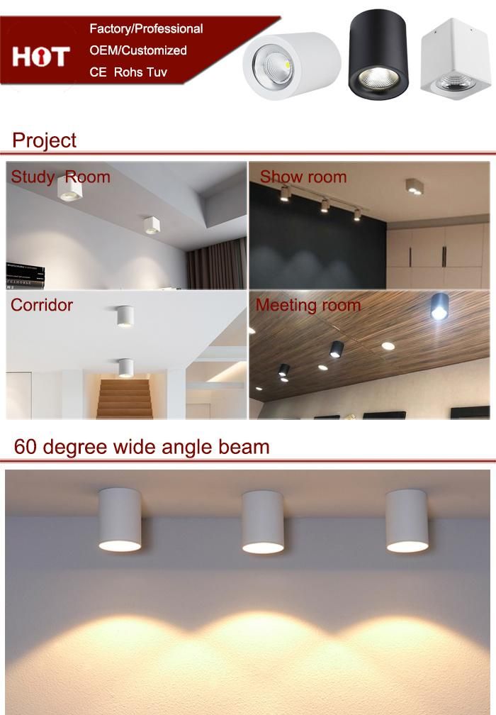 Color Change Squre/Round 5 6 7 Inch Surface Mounted COB Ajustable Thicken LED Downlight