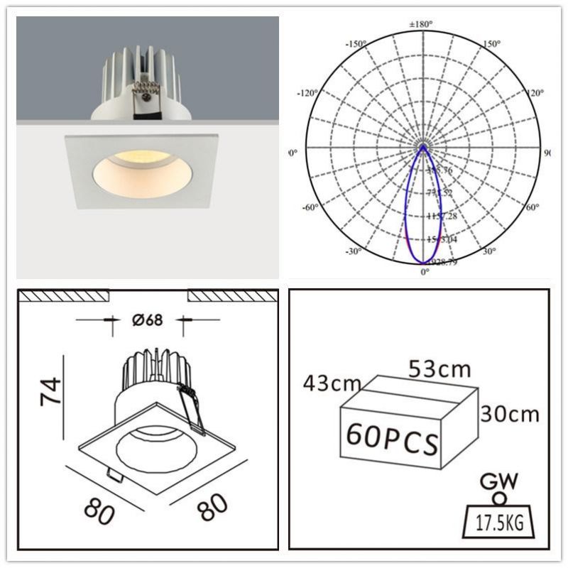 Cast Aluminum 80*80mm Square LED Down Light with CREE or Citizen Chip