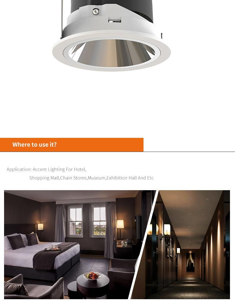 Indoor Lighting Fixture COB LED Spotlight 6W 10W 15W High CRI>95 Adjustable Anti-Glare Dimmable Ceiling Recessed LED Downlight CE RoHS Approved