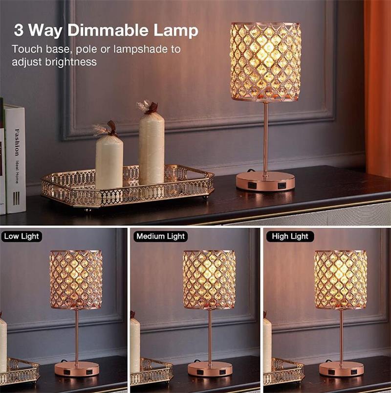 LED Indoor Living Room Bedside Crystal Light Shade Bedroom Golden Crystal Table Lamp