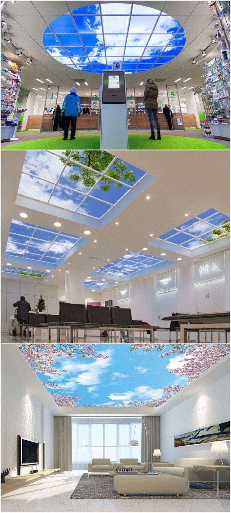 Ra>90 Bluesky/White Clouds Frameless LED Sky Ceiling Panel Light for Home-Use
