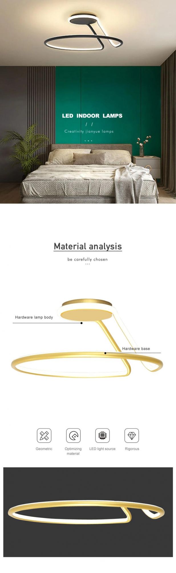 Gold Round Circle Ring Home Bedroom Small Simple LED Ceiling Pendant Hanging Light