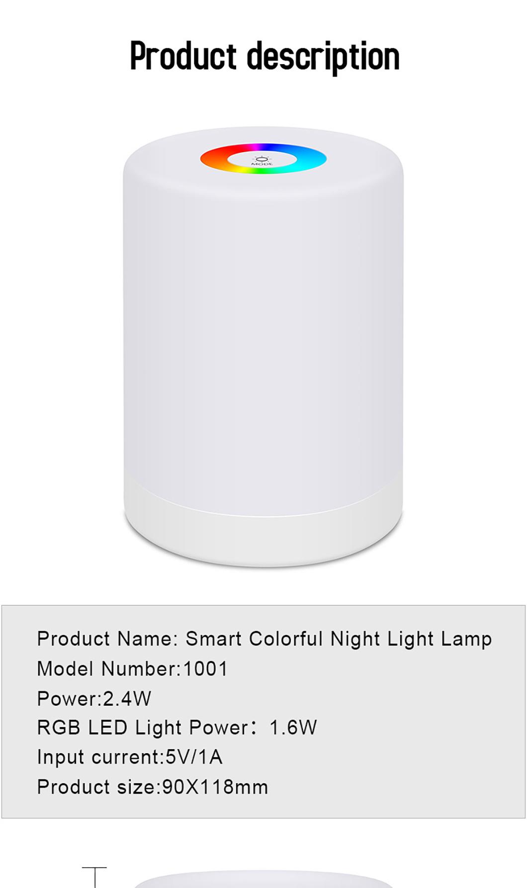 RGB Color LED Touch Control Rechargeable Smart Bedside Table Lamp