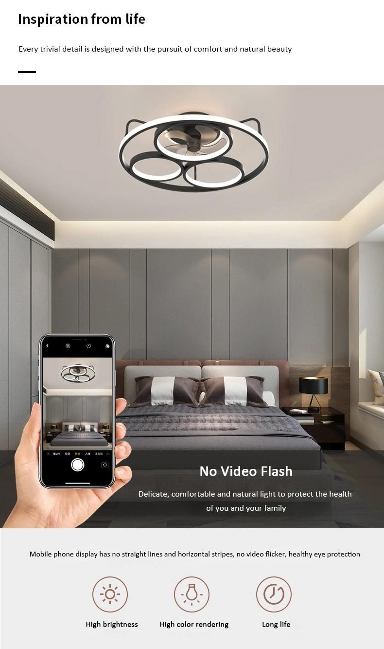 20W Black Remote Control Bedroom Decorative LED Surface Ceiling Light Lamp with Fan