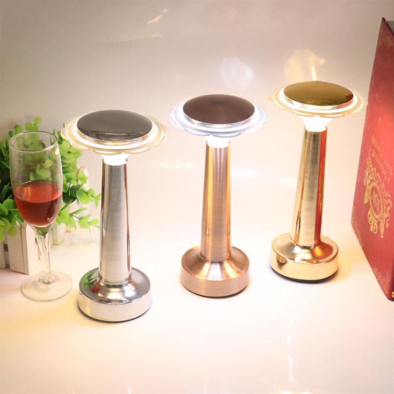 Modern Metal Portable Silver Gold Bronze LED Night Light Lights Source KTV Dinner Bar Cafe Restaurant Cordless Nightstand Lamp Rechargeable Bar USB Table Lamps