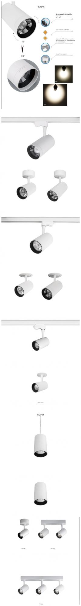 T6089 Stepless Zoomable Beam Angle 15-50 Ugr<14 LED Tracklight Spot Light