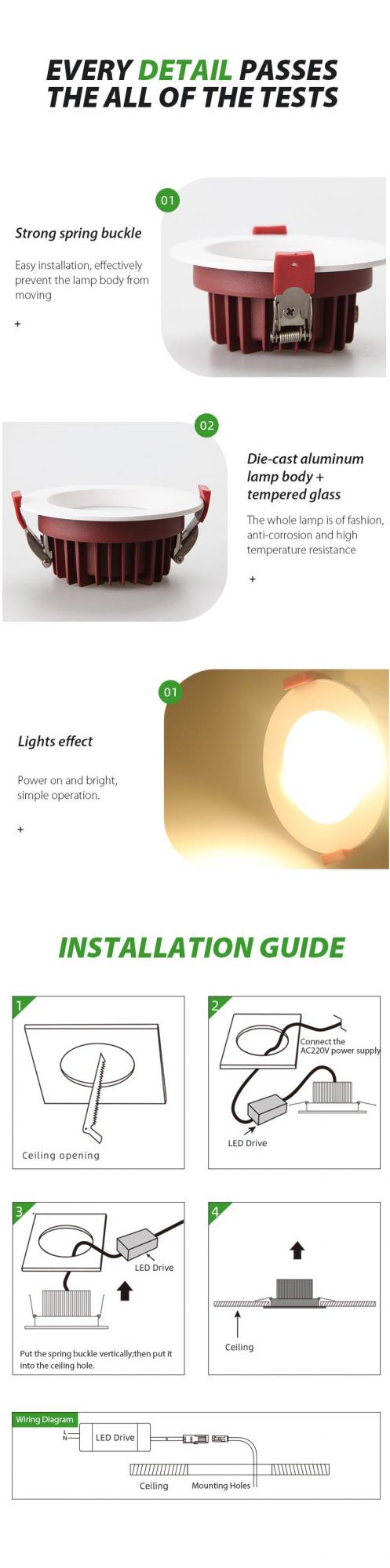 IP65 Waterproof Dimmable LED Downlight Recessed in Ceiling Light (WF-LDL-MR-10W)