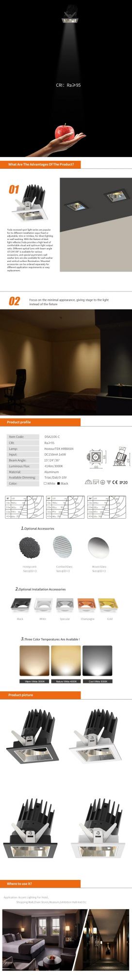 High Qualtity 6W 220V-240V Adjustuble Square Gimbal LED Downlight