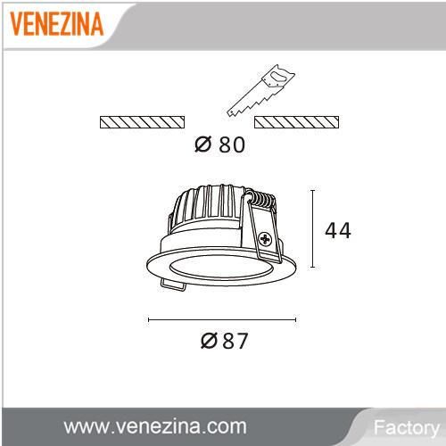 5-Year Warranty IP65 Waterproof COB 6W Recessed LED Ceilinglight Fixed Light