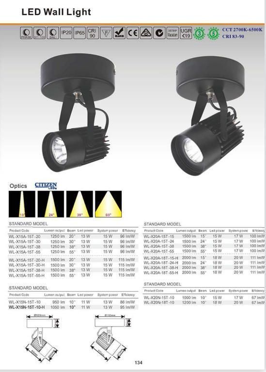 New Design Dimmable Focusable Adjustable Recessed 17W/ 20W Black LED Wall Light for Restaurant Lighting
