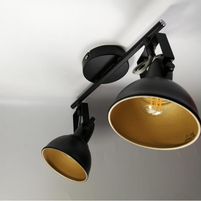 Modern Ceiling Light, Retro/Vintage Design, 2 Rotatable Spotlights, Metall Black-Gold Look, E14, IP20, Max: 40 Watt