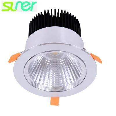 Adjustable Round Ceiling Light Silver Embedded COB LED Downlight 30W 3000K Warm White
