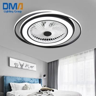 Square Roof Black Acrylic Lamp Decorative Lighting Bedroom with LED and Remote Ceiling Fan with Light