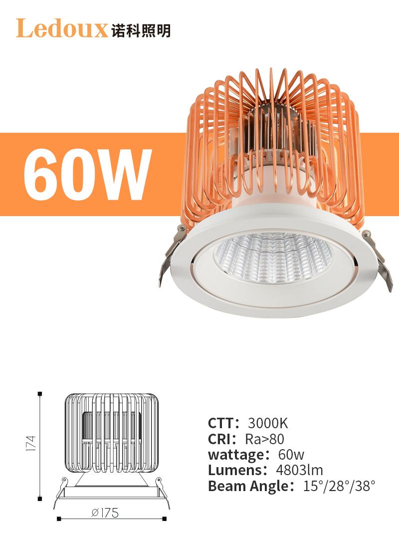 High Lume 1*60W Recessed LED COB Downlight