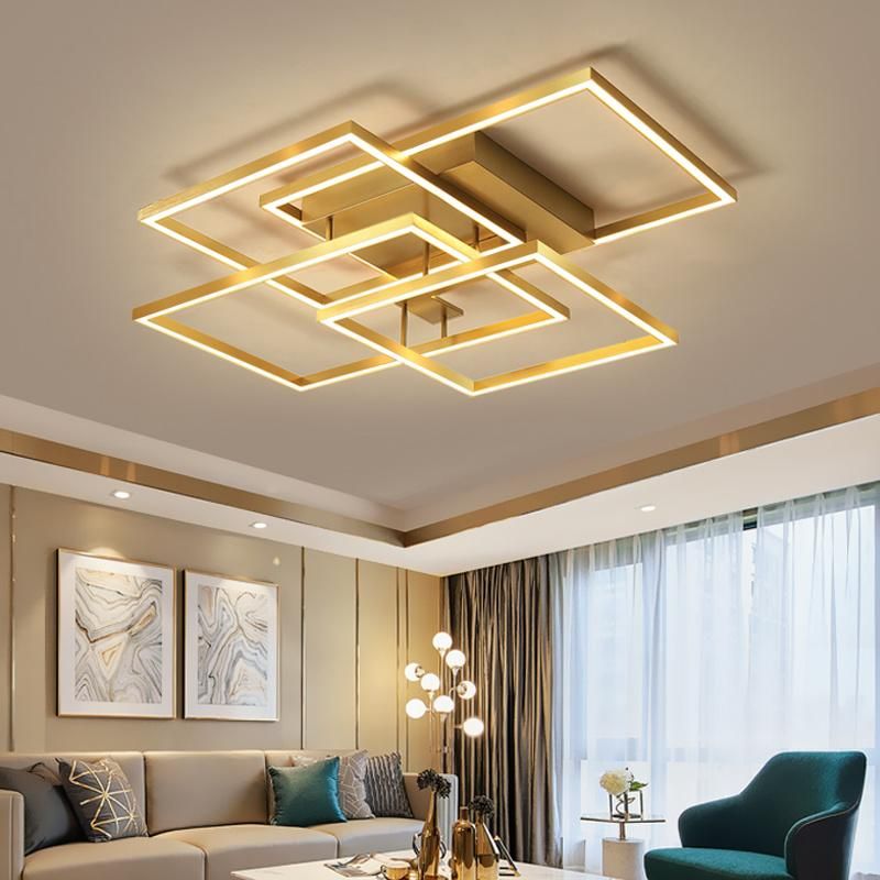 Nordic Design Golden Square Shape Living Room Decoration Acrylic LED Ceiling Light Dimmable