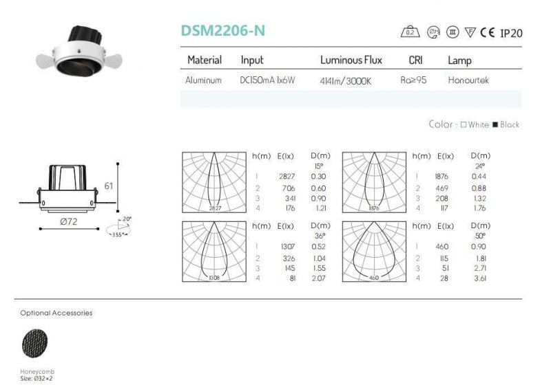 Trimless Adjustable 6 LED Lamp Recessed LED Downlight