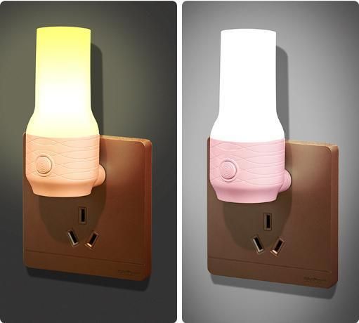 Warm and Cool Light Color Cute Plastic Plug in Night Lamp Mini
