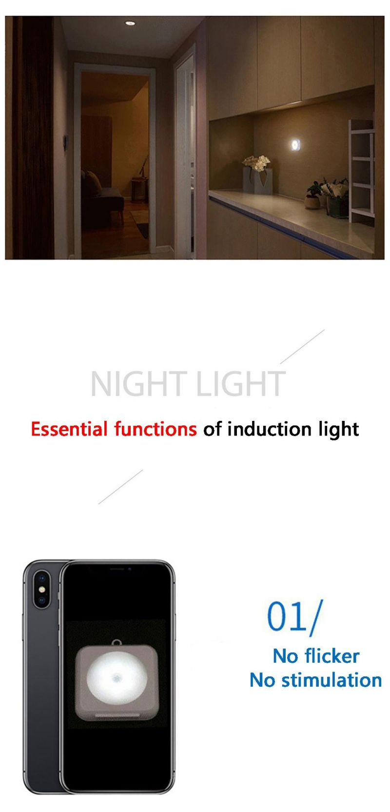 AAA Battery Human Induction + Light Control Square Smart Sensor Night Light