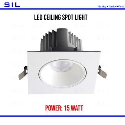 360 Degree Rotatable Square Shape Recessed LED COB Light 15W Gimbal Downlight LED Ceiling Spotlight