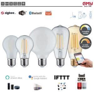 Tuya Google Home Amazon Alexa Hui WiFi Zigbee LED Smart Filament Bulb A60 G80 G95 G125 St 58 St64 7W 220V Ce RoHS 15000h 2 Year Warranty Iot