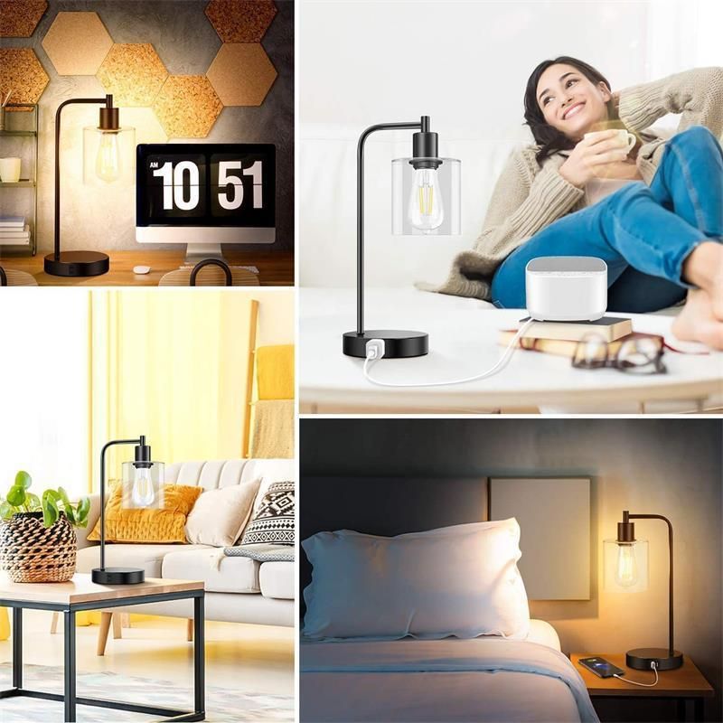 Modern Indoor Bedside Light Dual USB Wireless Charging Touch Dimming Style Crystal Table Lamp