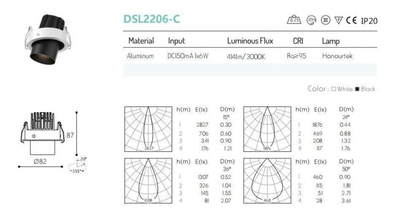 New Design Good Quality High Lumen Round LED Recessed 6W Downlight