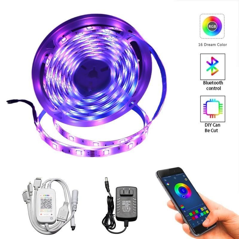 Smart Bluetooth Control SMD5050 RGB 60LEDs/M IP65 Multi Color Changing LED Flexible LED Strip Light for Christmas Decoration