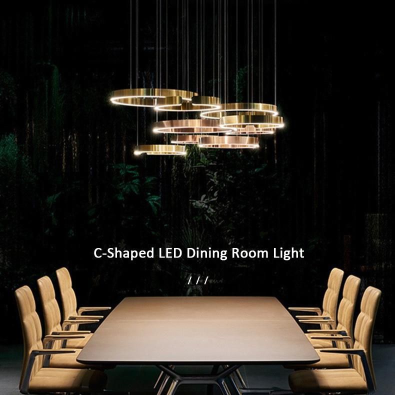 C-Shaped Office Meeting Bar Stainless Steel LED Dining Room Light Lighting Fixtures Modern Chandelier