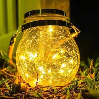 Waterproof Bottle Fairy Light Portable Garden Outdoor LED Light Decorative Solar Powered Hanging Crack Glass Jar Lamp