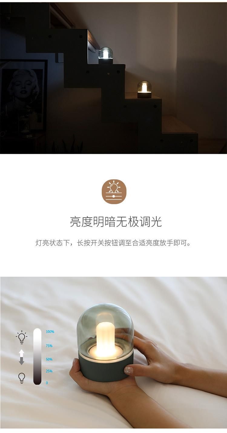Creative Nostalgic Glass Night Light Bedroom Head with Sleeping Light Cafe Bar USB Rechargeable Breathing Night Light