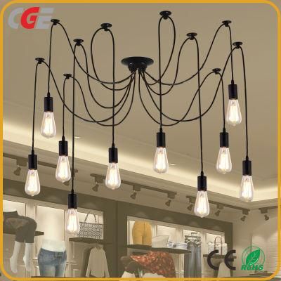 Retro Style 10 Light Pendant E27 Metal Black Spider Chandelier for Living Room Cafe Clothes Stores