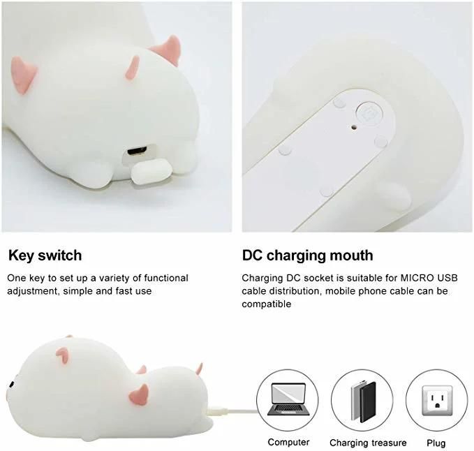 Factory Supply Silicone Night Light for Kid Pig Nursery Lamp Touch Sensor Decorative LED Light USB Rechargeable