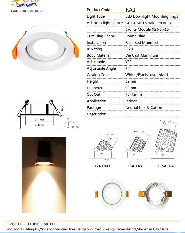 MR16 Halogen Bulbs 90mm COB Recessed LED Downlight Trim Ring