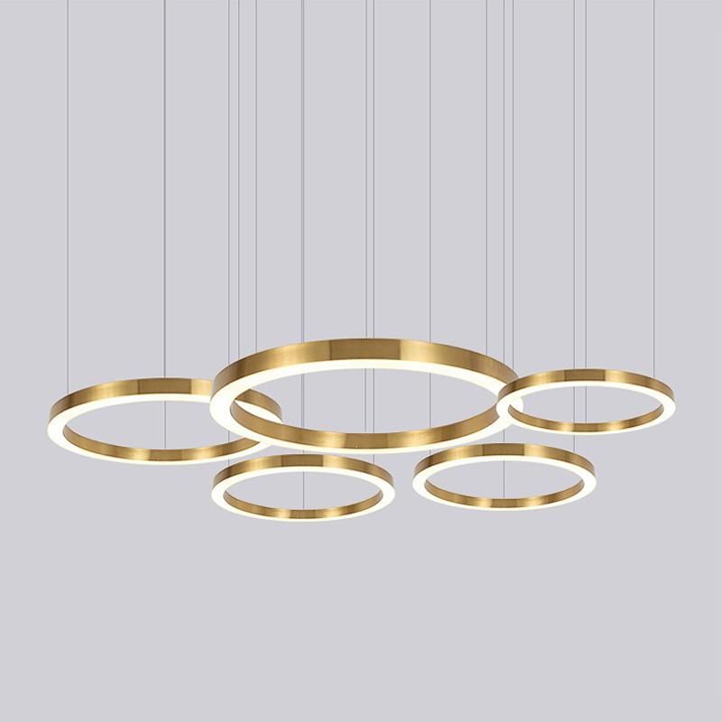 New Design Gold Rings Remote Control LED Hanging Pendant Light Dimmable for Villa