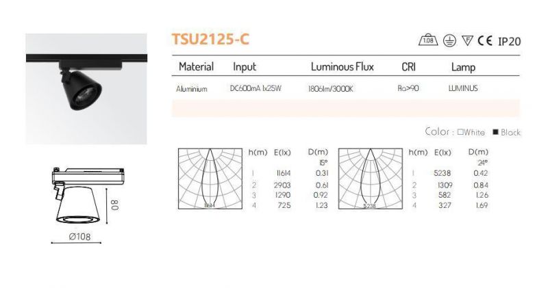 Aluminium 1*25W COB LED Track Light Spot Light