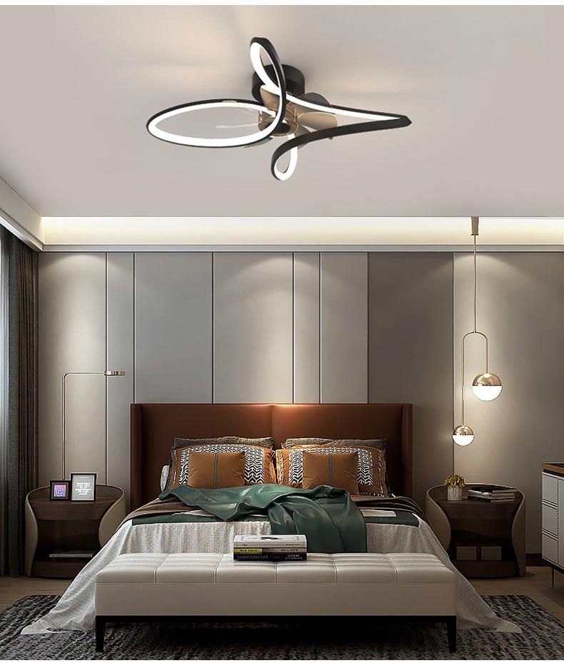 60W Black Living Room Decorate Modern Indoor Retractable LED Ceiling Fans Light