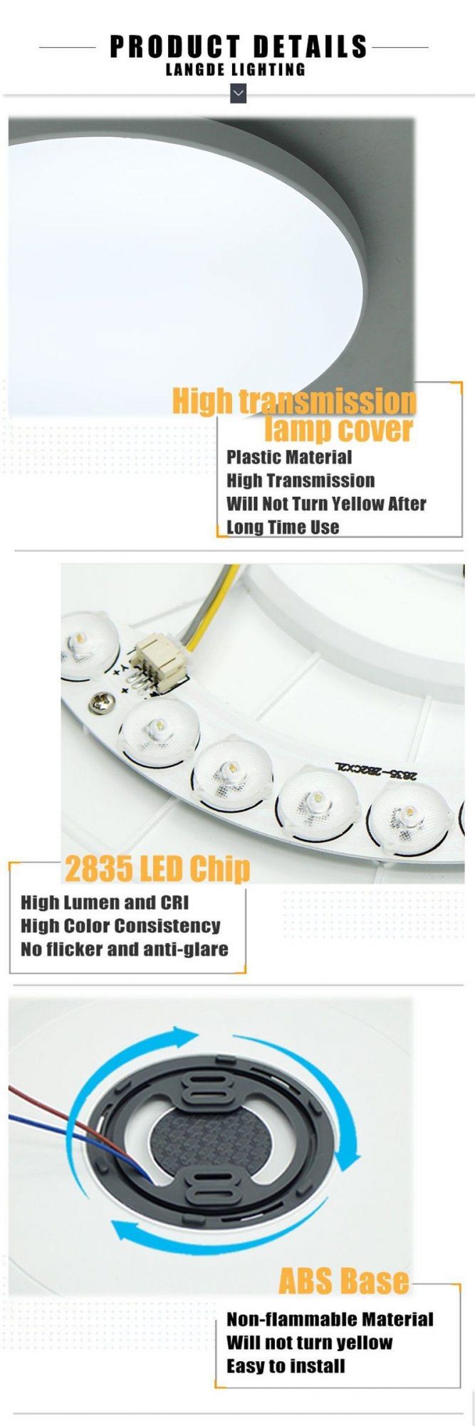 Langde Ultra Thin 5cm Bathroom Kitchen Balcony Ceiling Lamp Fixture Plastic Cover LED Tri Proof Light Ldp4403