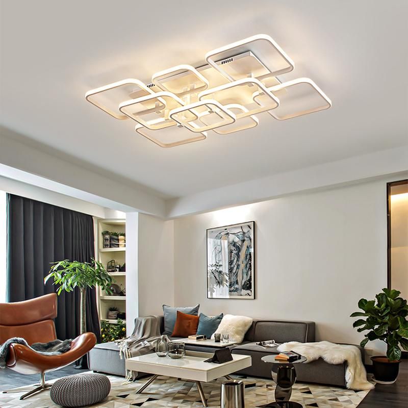 Rectangular Surface Mount Acrylic LED Ceiling Light Modern Dimming Design Living Room Semi Flush Ceiling Lamp