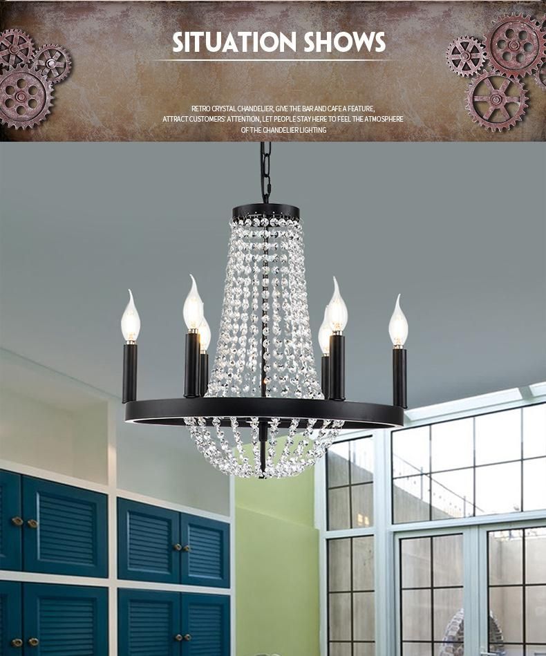 American Country K9 Crystal Chandelier Living Room Dining Room Lighting Vintage Home Decoration Lamp Fixtures