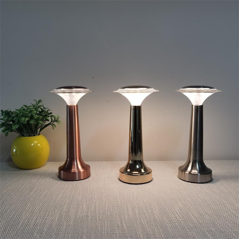 Modern Metal Portable Silver Gold Bronze LED Night Light Lights Source KTV Dinner Bar Cafe Restaurant Cordless Nightstand Lamp Rechargeable Bar USB Table Lamps