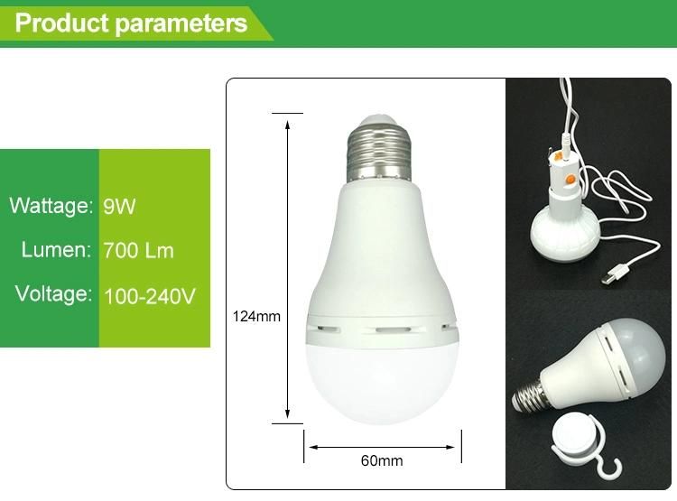 A60 9W Emergency LED Bulb Light with Battery