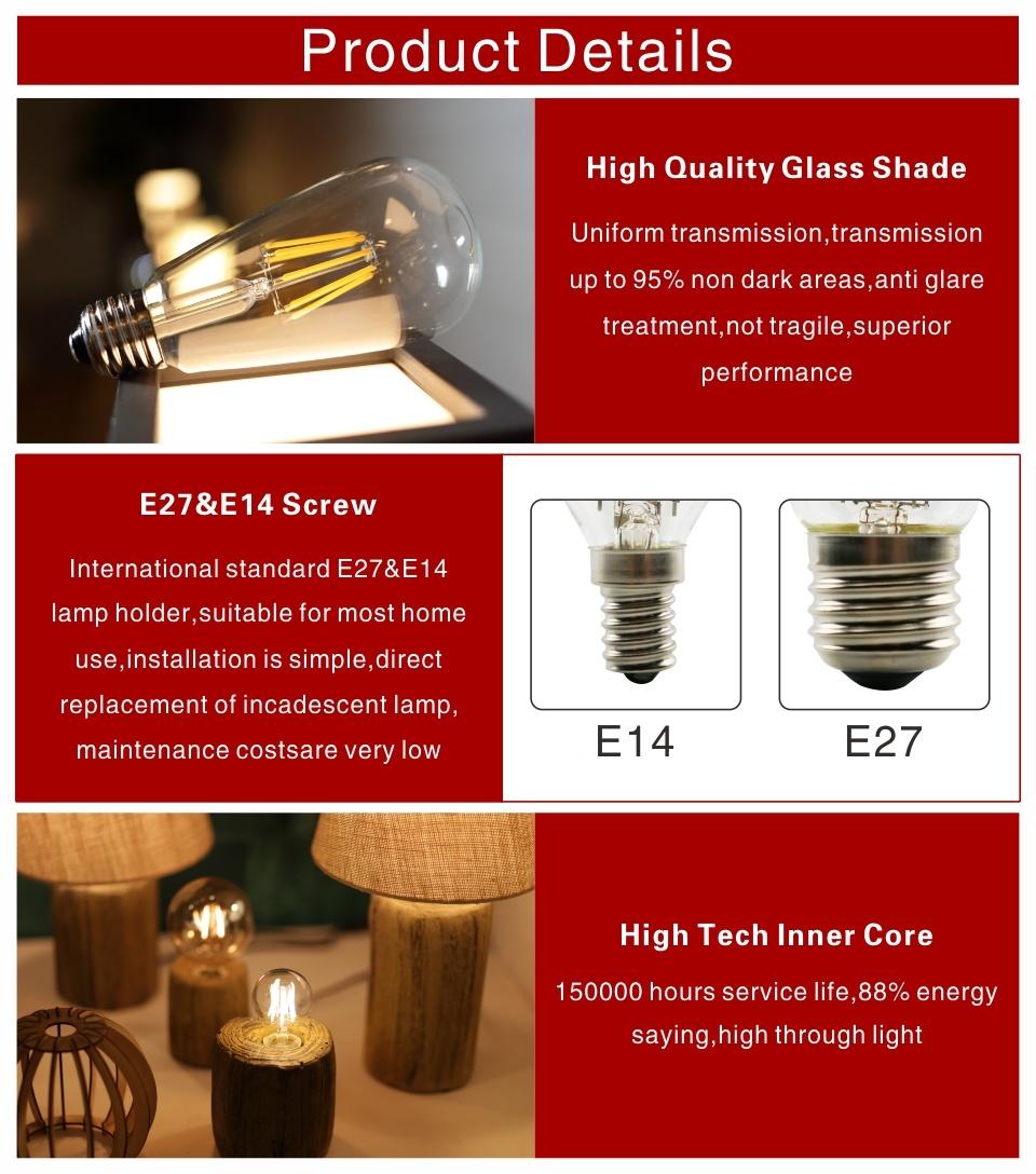 E27 E14 Retro Edison LED Filament Bulb Lamp AC220V Light Bulb C35 G45 A60 St64 G80 G95 G125 Glass Bulb Vintage Candle Light