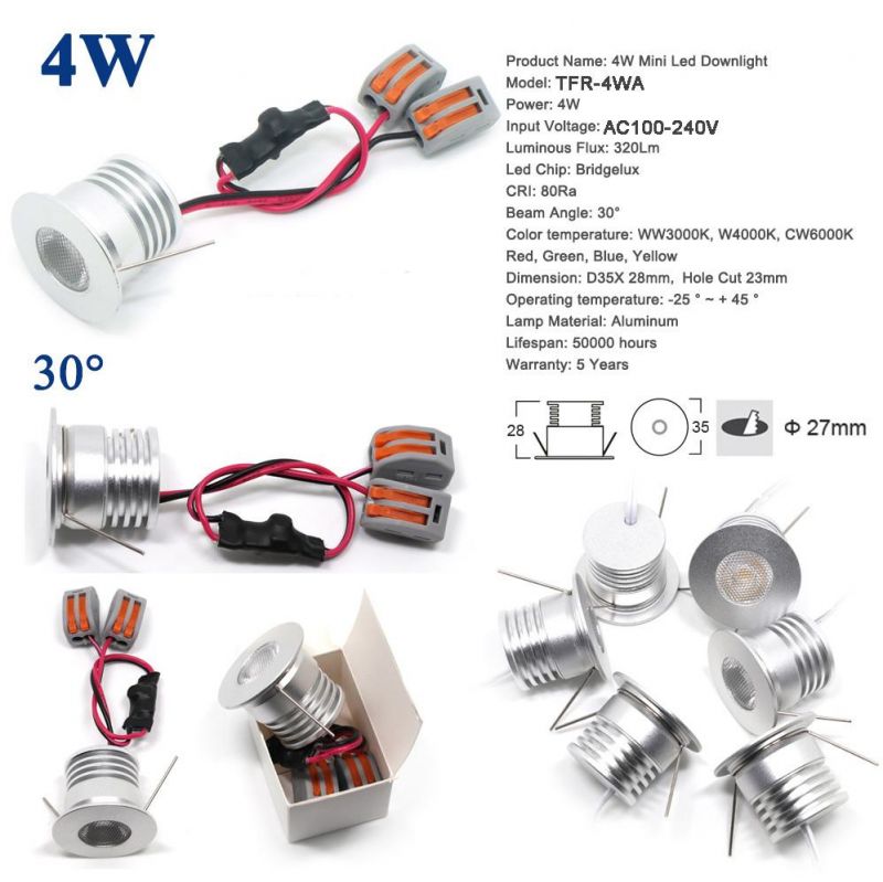 4W 12V 24V Mini LED Downlight Lamp 320lm 80ra Jewel Wine Showcase Spot Light