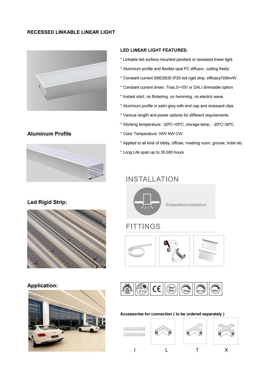 30W Recessed Linkable Facade DOT Free LED Linear Light for Office, Gmy, Shopping Mall, Decorative Site Linear Lighting Fixtures
